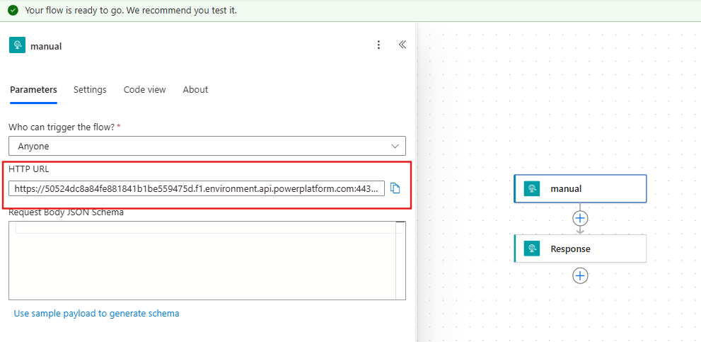 URL of when an http request is received trigger in power automate