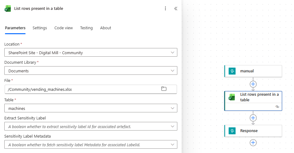 reading data from machines table in power automate