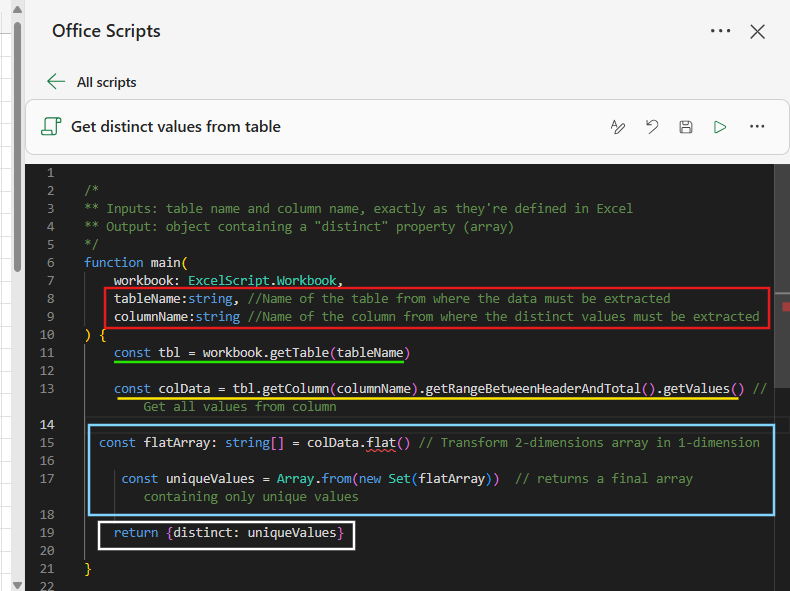 office scripts code editor in excel