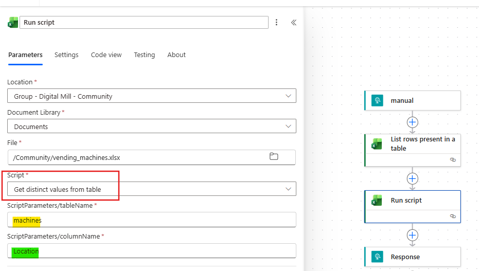 running office scripts in power automate