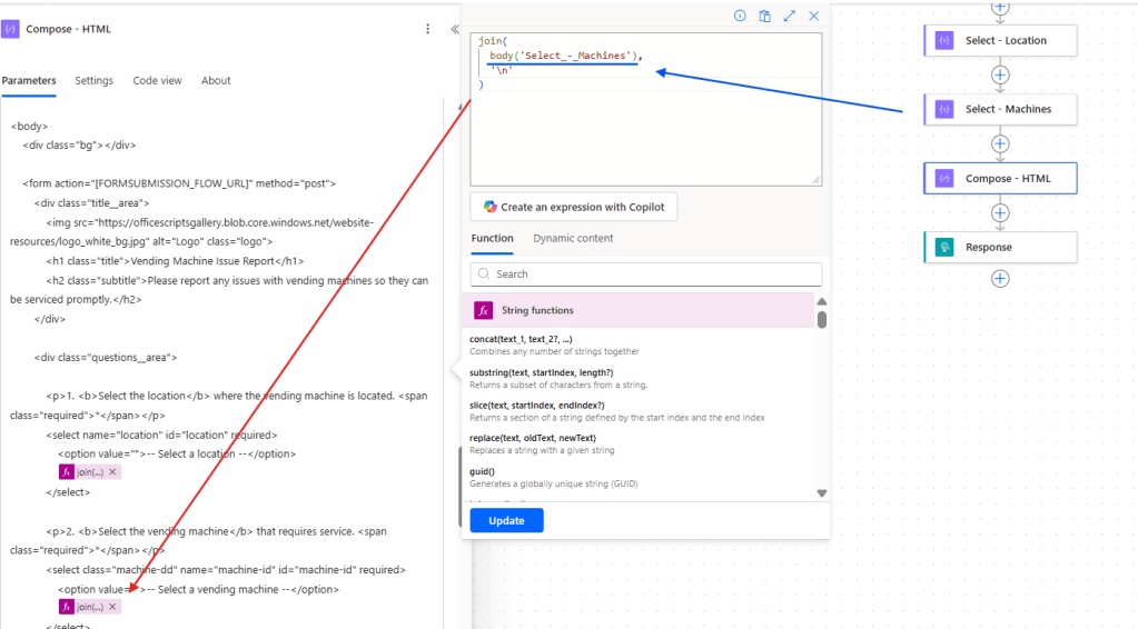 replacing placeholders in compose in power automate