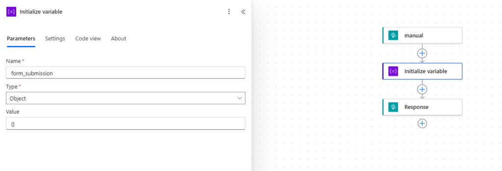 defining object variable in power automate