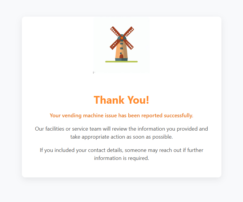 thank you page in browswer