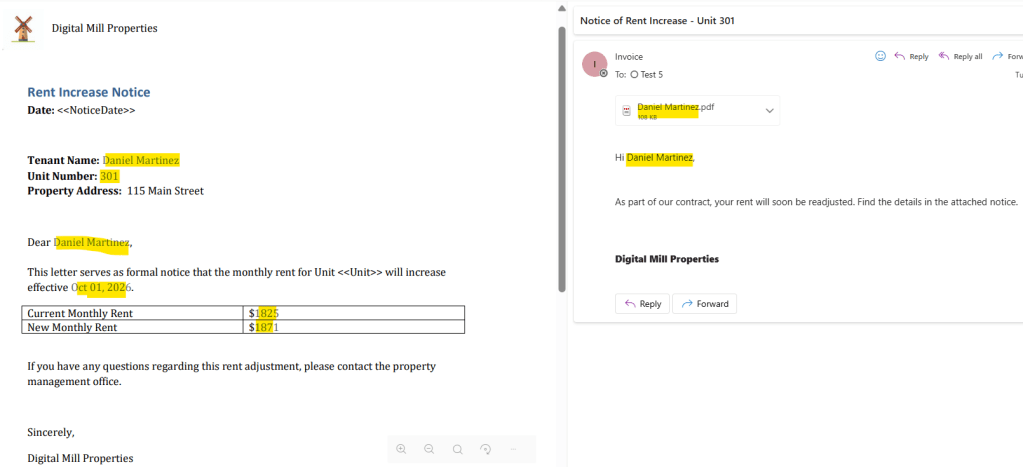 email sent to tenants with outlook
