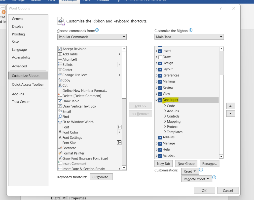 customize ribbon in microsoft word