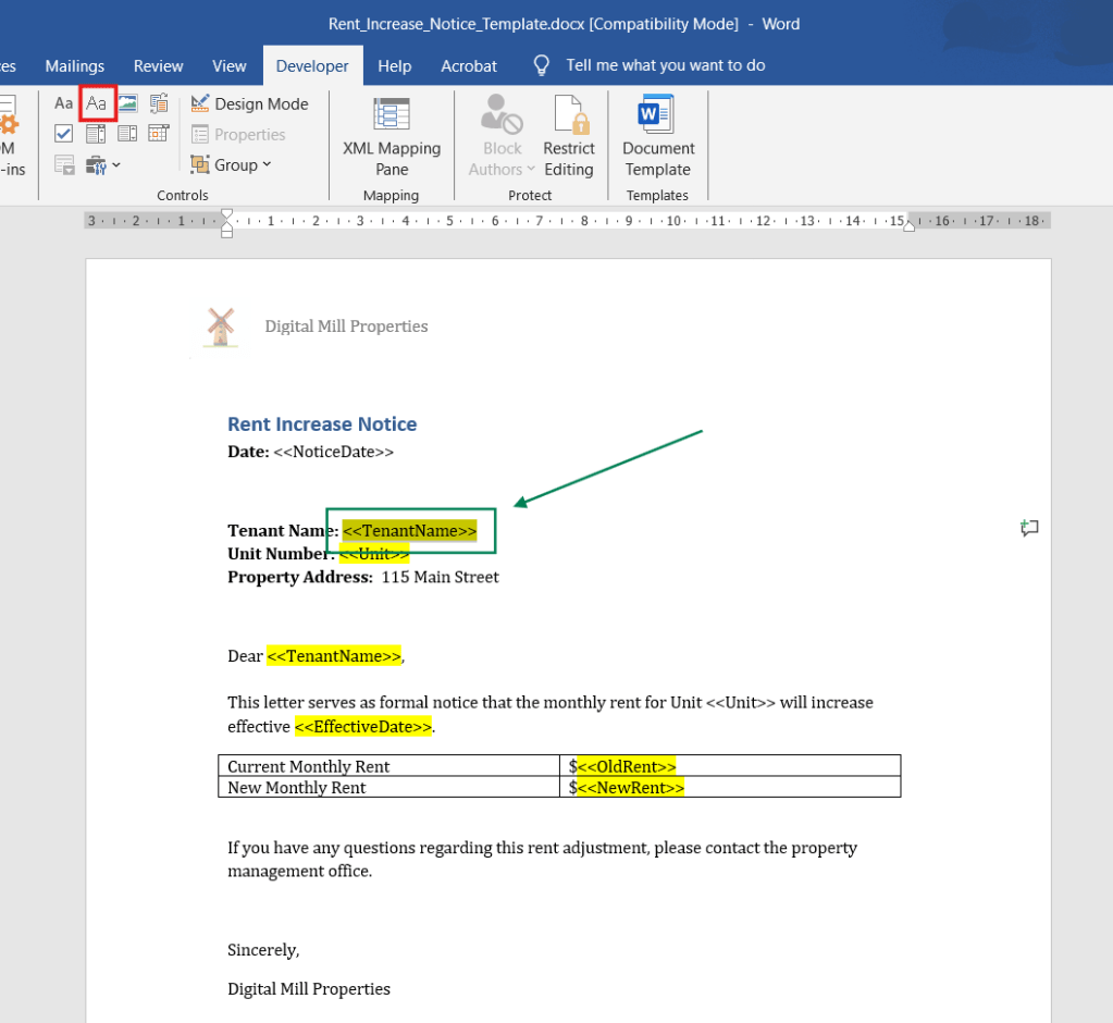 fields placeholder in microsoft word
