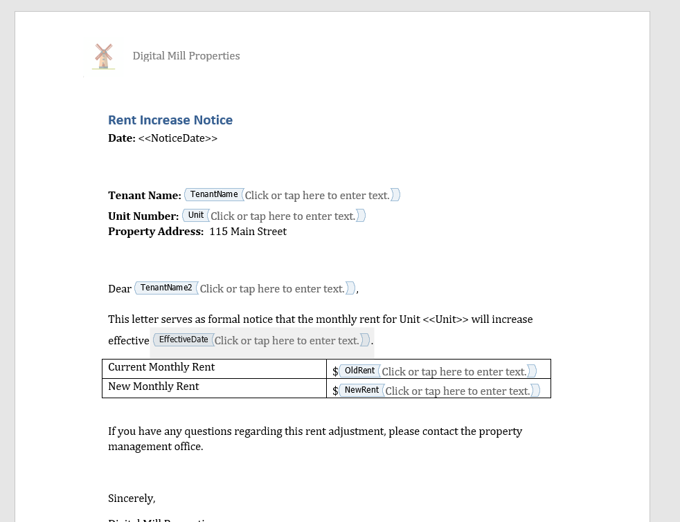 controls in microsoft word template