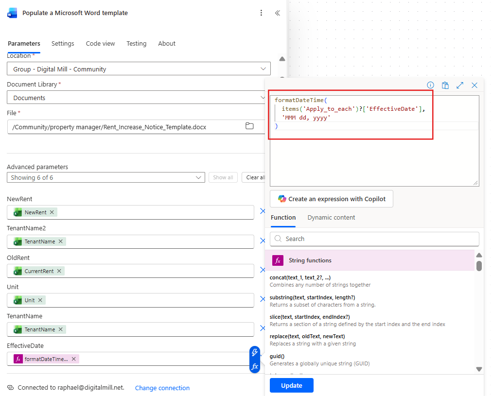 date expression in power automate