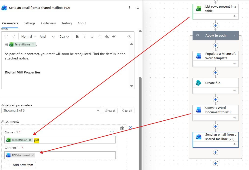 add attachment to email in power automate