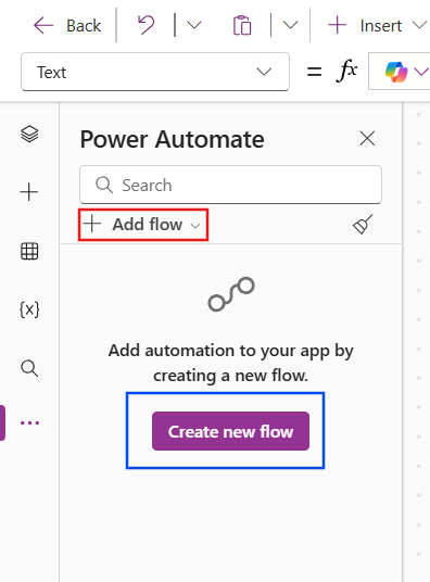 select or add flow to canvas app