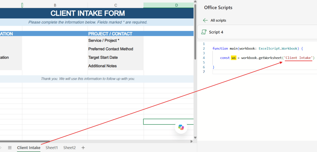 reference a worksheet in office scripts