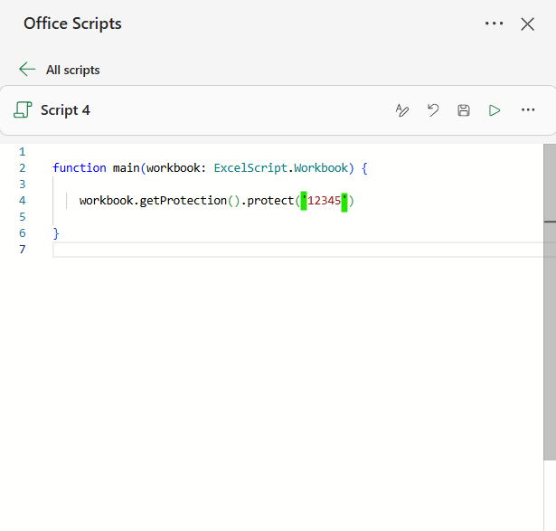 office script to protect workbook