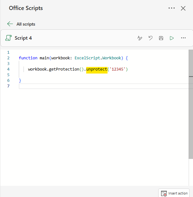 office script to unprotect workbook