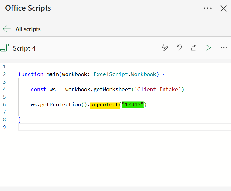 unprotect worksheet in office scripts