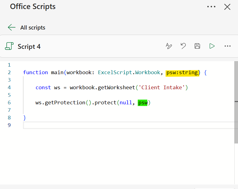receiving dynamic password in office scripts