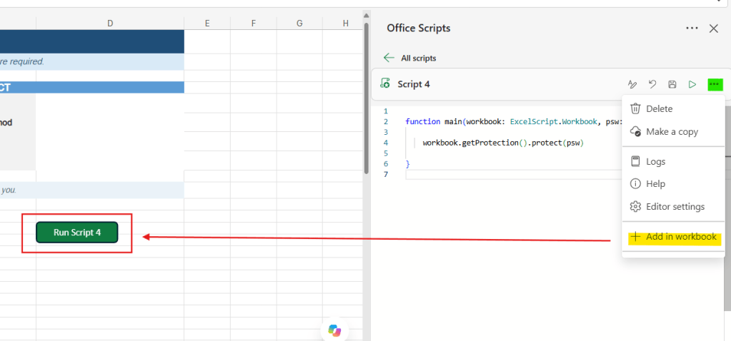 run office scripts from button
