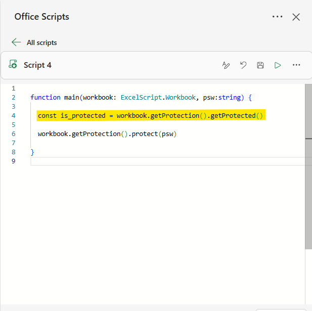 get worbook protection status in office script