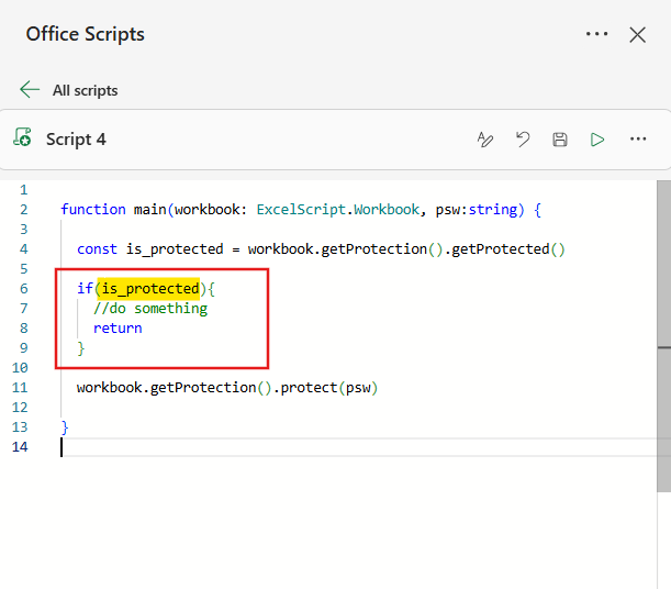 condition to manage worbook protection office script