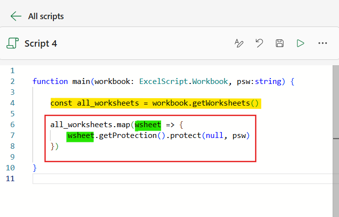 protect all worksheets with office scripts