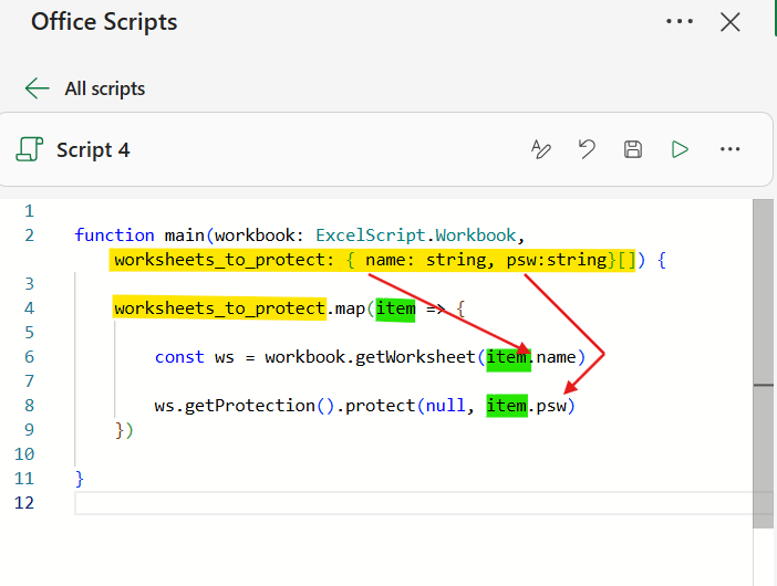 protect multiple worksheets with office scripts