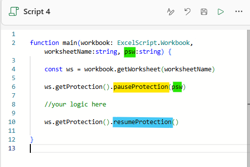 pause worksheet protection in office scripts